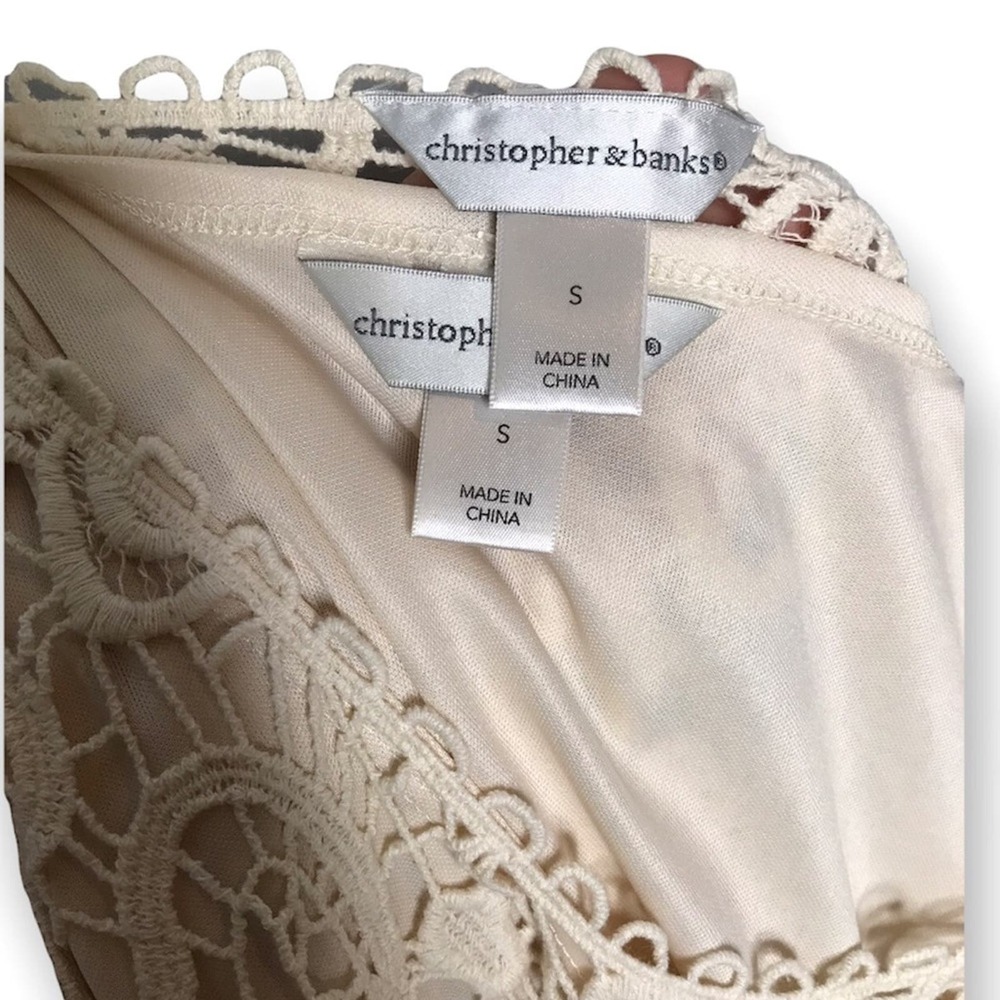 Christopher & Banks | Cream Crochet Blouse 2 Shir… - image 5